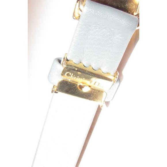 Dior Grey Leather w Gold & Crystal CD Logo - Picture 4 of 12